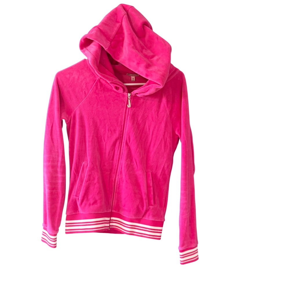 Juicy Couture Y2k 2000 Hot Pink Velour Zip Up Hoodie Rhinestone XS Mean Girls‎